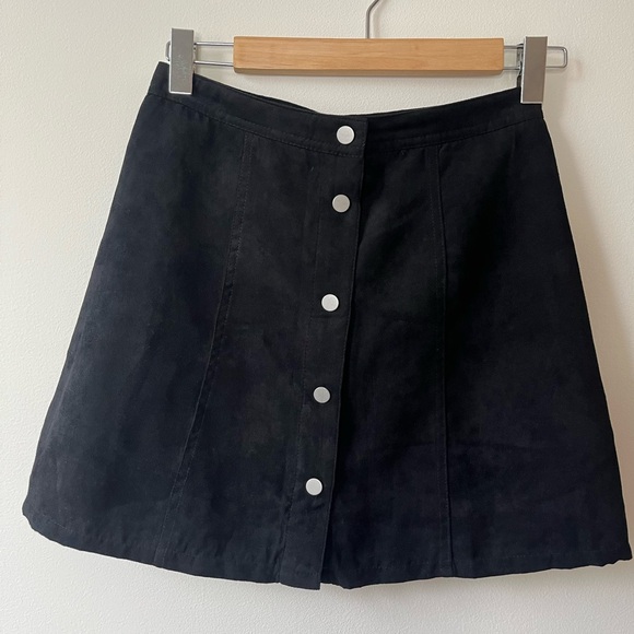 H&M Black Microsuede Skirt w/ Silver Snap Buttons - Picture 1 of 4